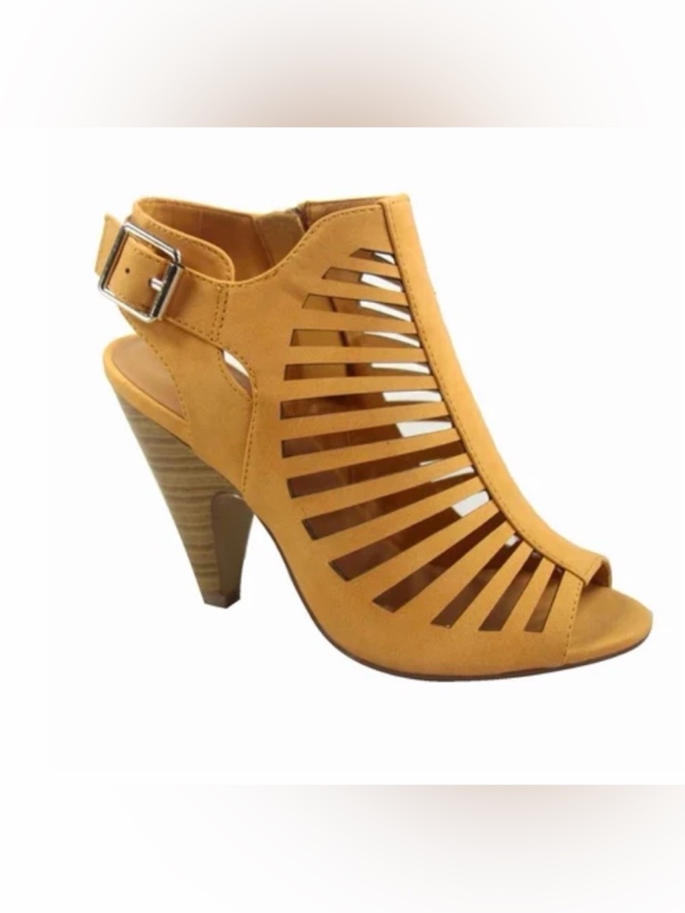 IYNX Women’s Size 7.5 Strappy Peep-Toe Cutout Mule Heels, Trendy Mango Color